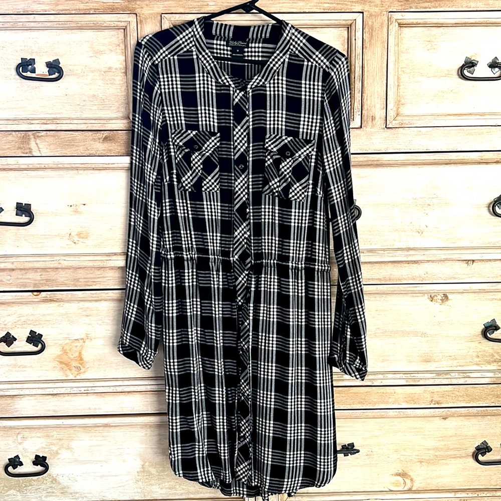 Lucky Brand black & white light flannel shirt dress, very comfortable!